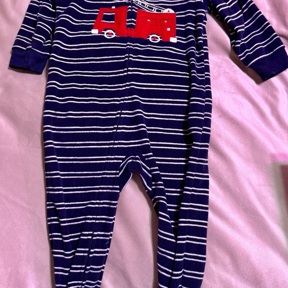 Carter's Navy Striped Footie with Red Truck